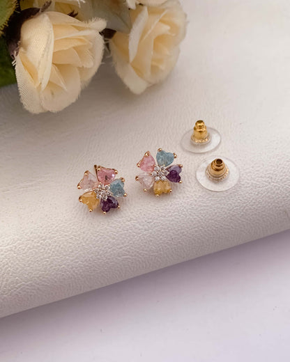 BUY 1 GET 1 FREE -American Diamond Multi Color High Rose Gold Fancy Earrings - Earrings - Belleza Jewels