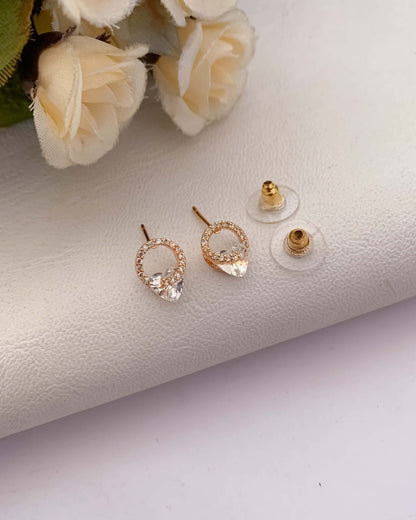 BUY 1 GET 1 FREE -American Diamond High Rose Gold Round Shape Fancy Earrings - Earrings - Belleza Jewels