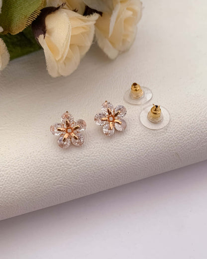 BUY 1 GET 1 FREE -American Diamond Flower Shape Rose Gold Delicate Fancy Earrings - Earrings - Belleza Jewels