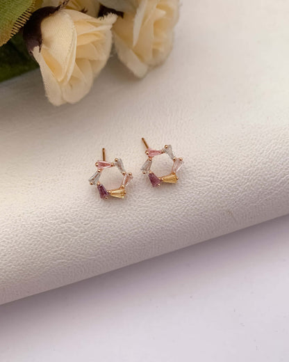 BUY 1 GET 1 FREE -American Diamond Rose Gold Multi Color Delicate Fancy Earrings - Earrings - Belleza Jewels