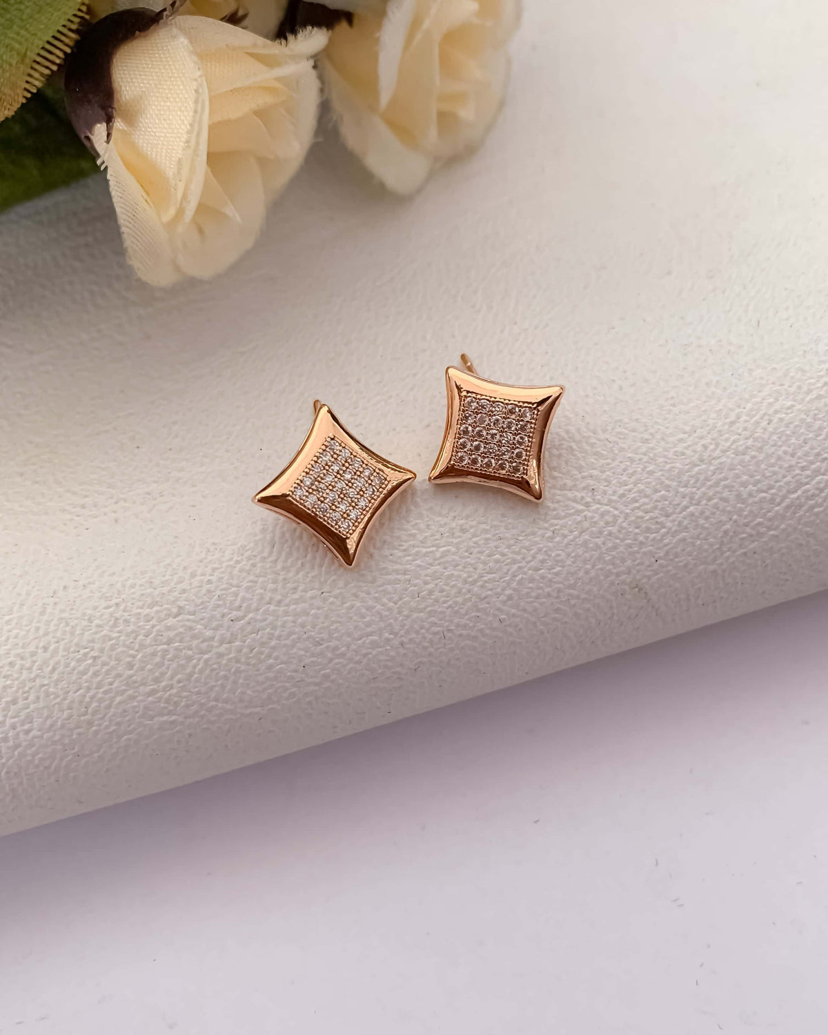 BUY 1 GET 1 FREE -American Diamond rose gold Square Shape Fancy Earrings - Earrings - Belleza Jewels