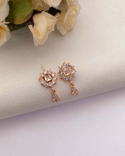 BUY 1 GET 1 FREE -American Diamond rose gold hangings Earrings. - Earrings - Belleza Jewels