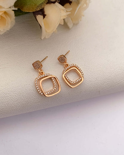 BUY 1 GET 1 FREE -American Diamond Rose Gold Square Shape Delicate Fancy Earrings - Earrings - Belleza Jewels