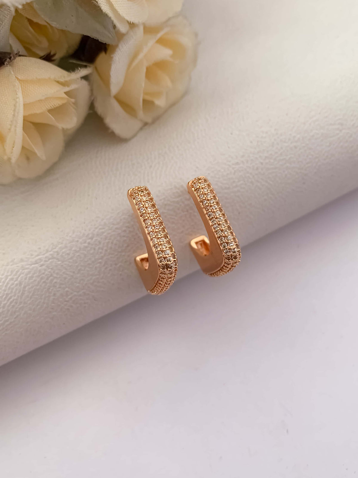 BUY 1 GET 1 FREE -American Diamond Rose Gold Delicate Fancy Earrings - Earrings - Belleza Jewels
