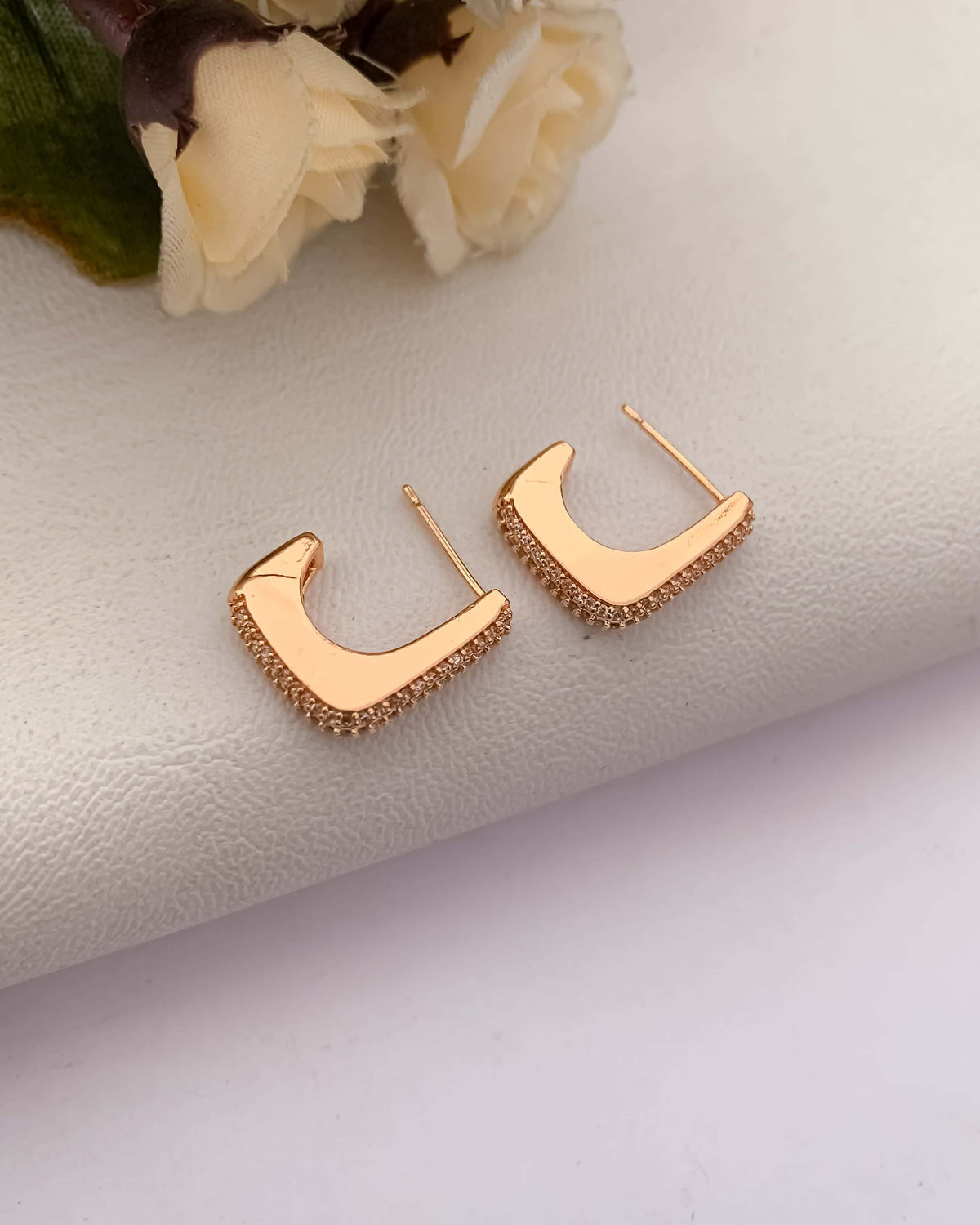BUY 1 GET 1 FREE -American Diamond Rose Gold Delicate Fancy Earrings - Earrings - Belleza Jewels