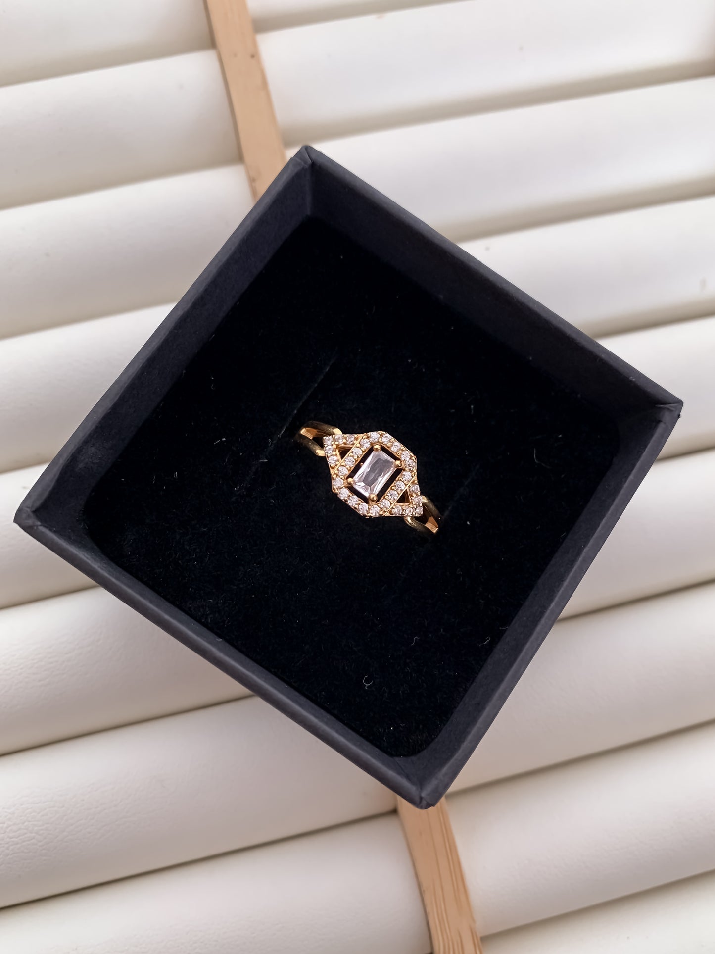 Elegant Adjustable Gold-Plated CZ Diamond Ring