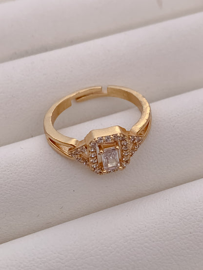 Elegant Adjustable Gold-Plated CZ Diamond Ring