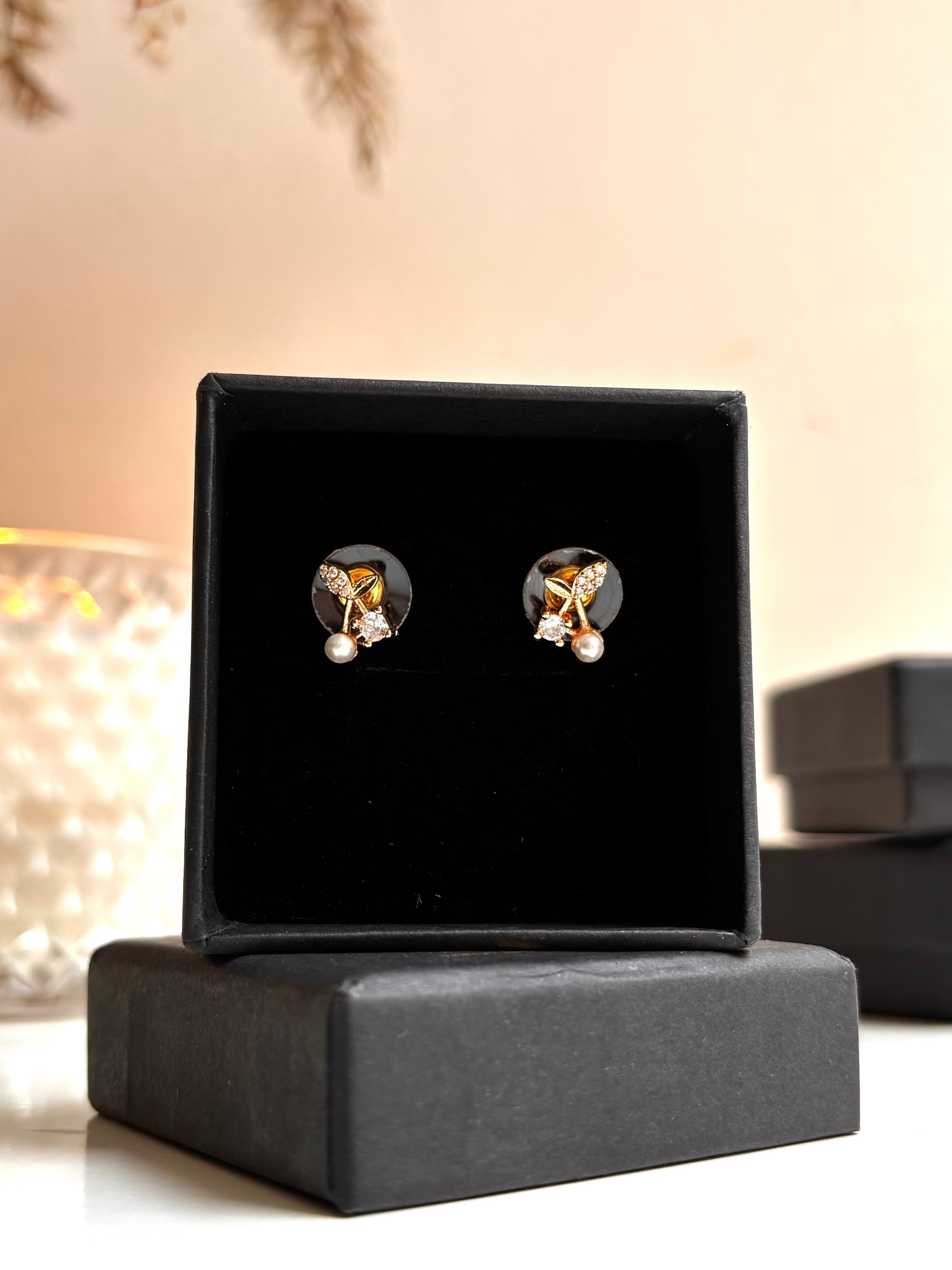 Buy 1 Get 1 Free -American Diamond Rose Gold Delicate  Fancy Earrings - Earrings - Belleza Jewels