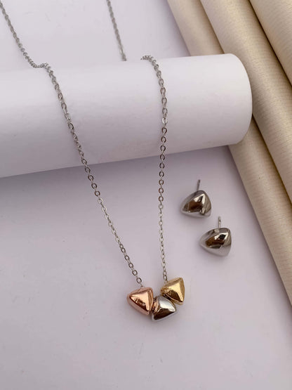 Buy 1 Get 2 Free - Fancy High Silver Plated Triangle Shape Steel Pendant Set - Pendant Set - Belleza Jewels