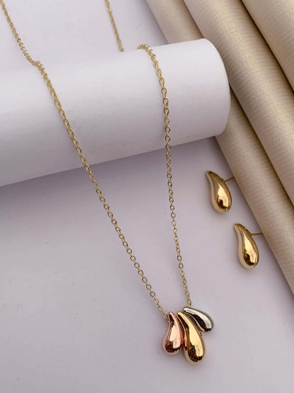 Buy 1 Get 2 Free - Fancy High Gold Delicate Steel Pendant Set - Pendant Set - Belleza Jewels