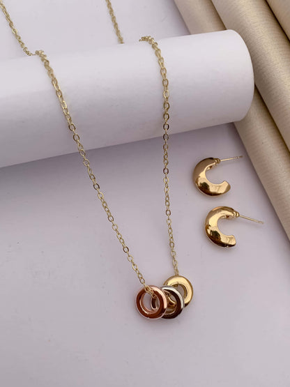 Buy 1 Get 2 Free - Fancy High Gold Round Shape Delicate Steel Pendant Set - Pendant Set - Belleza Jewels