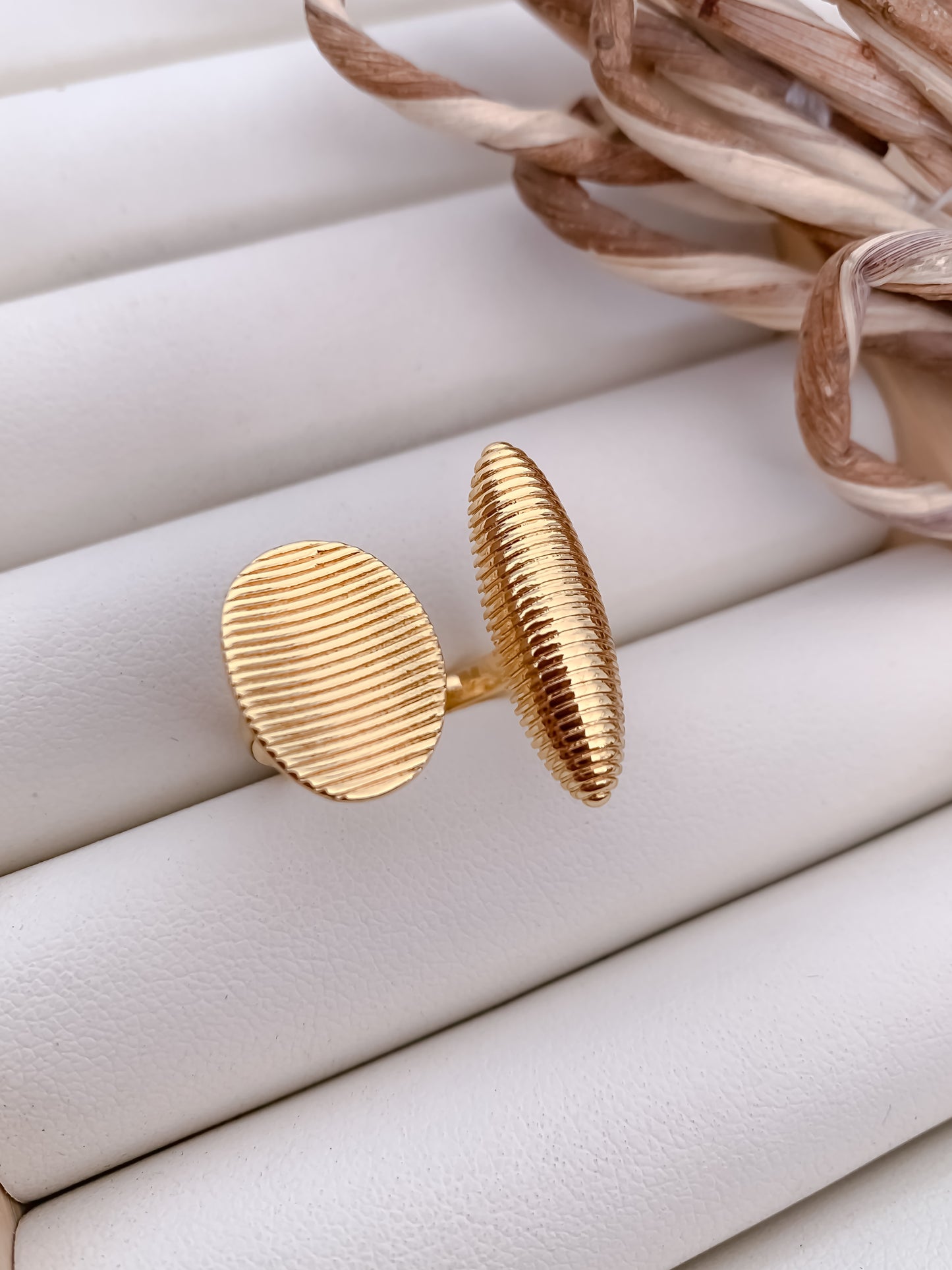 Geometric Textured Gold Adjustable Statement Ring