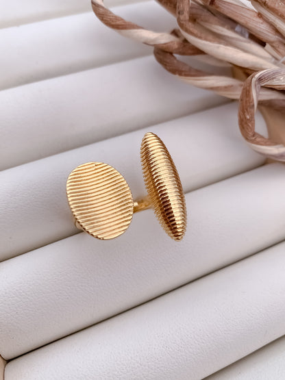 Geometric Textured Gold Adjustable Statement Ring