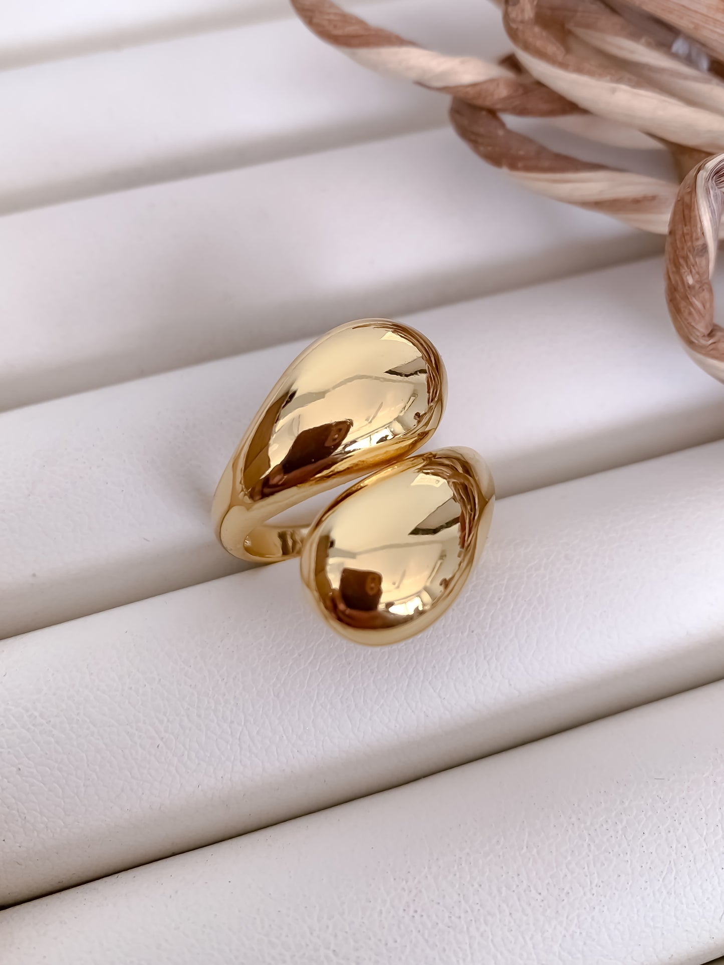 Modern Dual Teardrop Gold Adjustable Ring