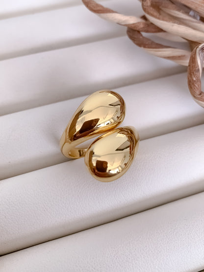 Modern Dual Teardrop Gold Adjustable Ring