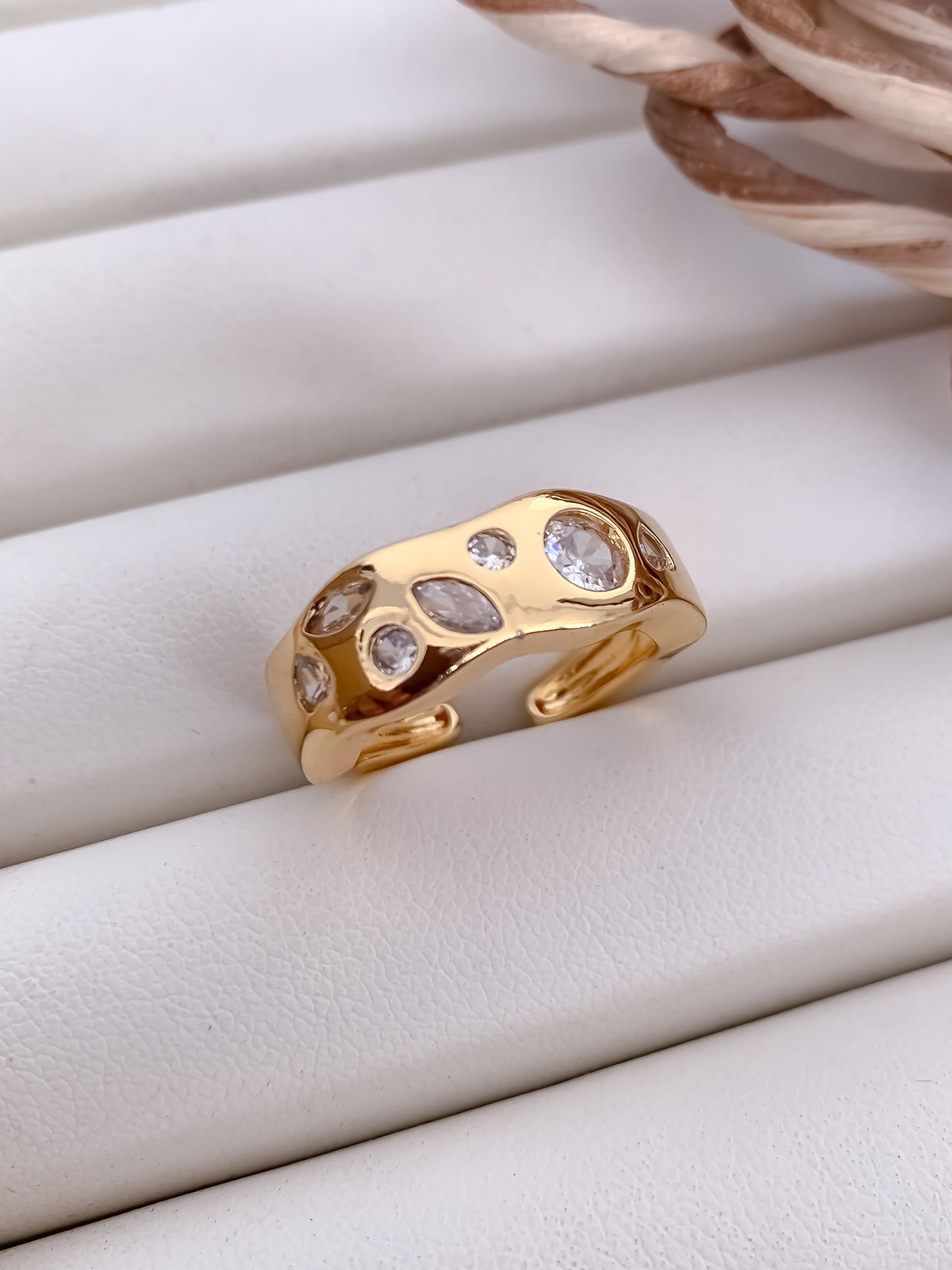 Gold Crystal Studded Adjustable Statement Ring