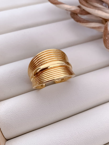 Textured Gold Wide Cuff Adjustable Ring