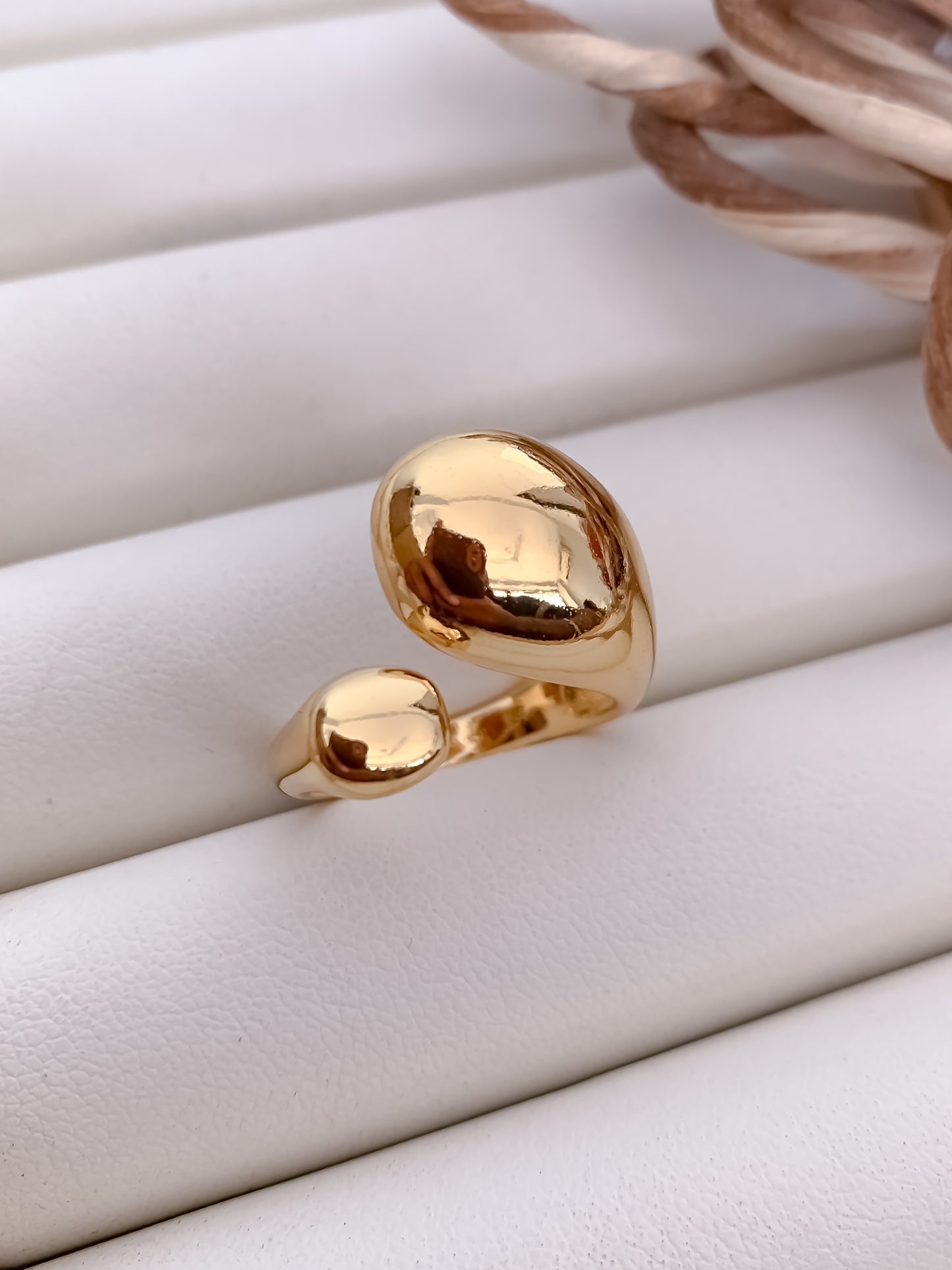 Minimalist Dual Dome Gold Adjustable Ring