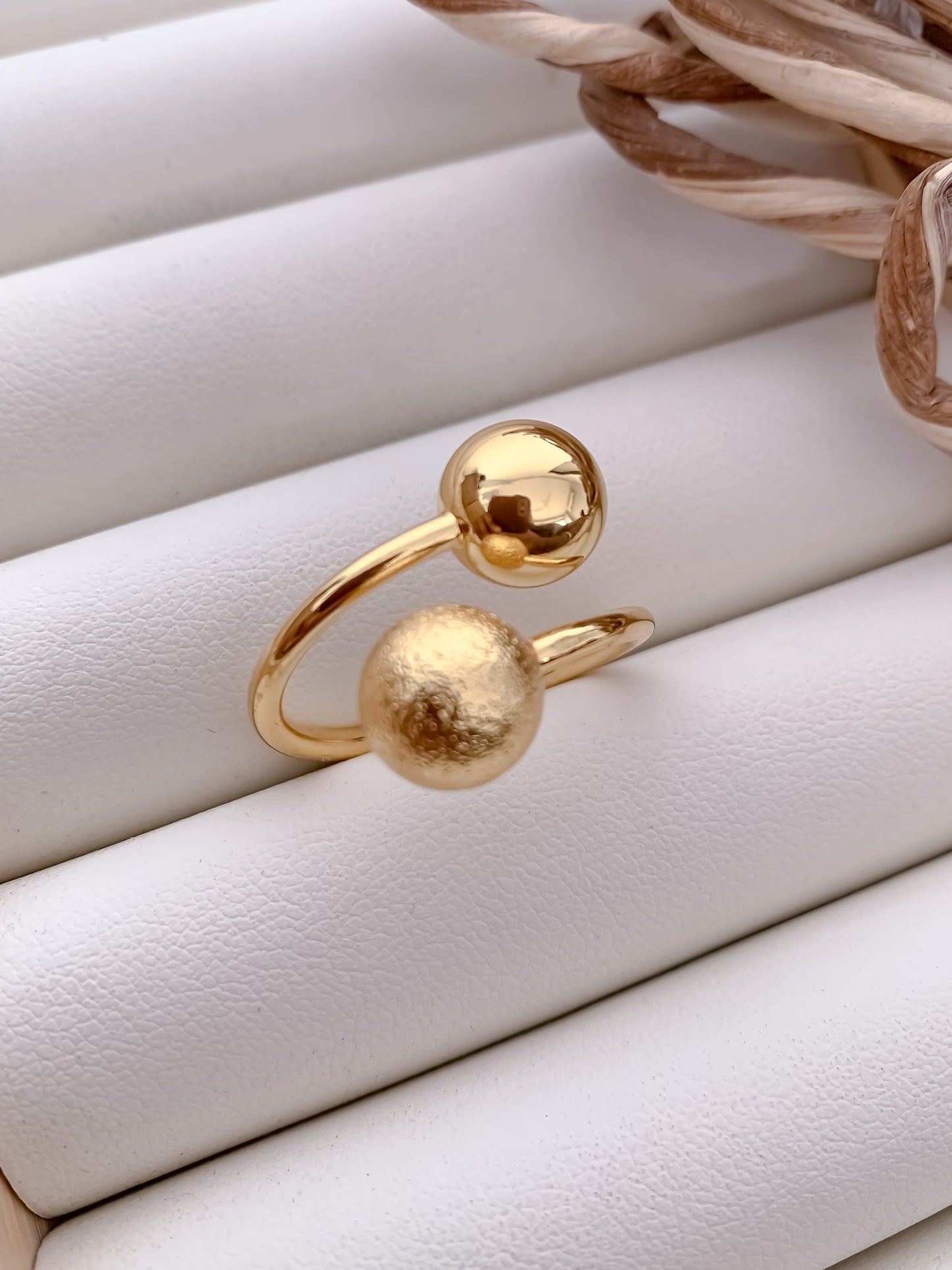 Dual Sphere Gold Adjustable Ring