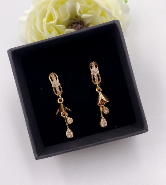 BUY 1 GET 1 FREE -American Diamond Rose Gold Fancy Bali Earrings - BALI - Belleza Jewels