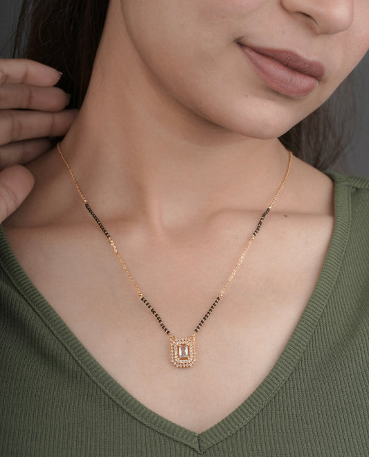 BUY 1 GET 1 FREE - American Diamond Rectangle Shape Gold Mangalsutra - Mangalsutra - Belleza Jewels