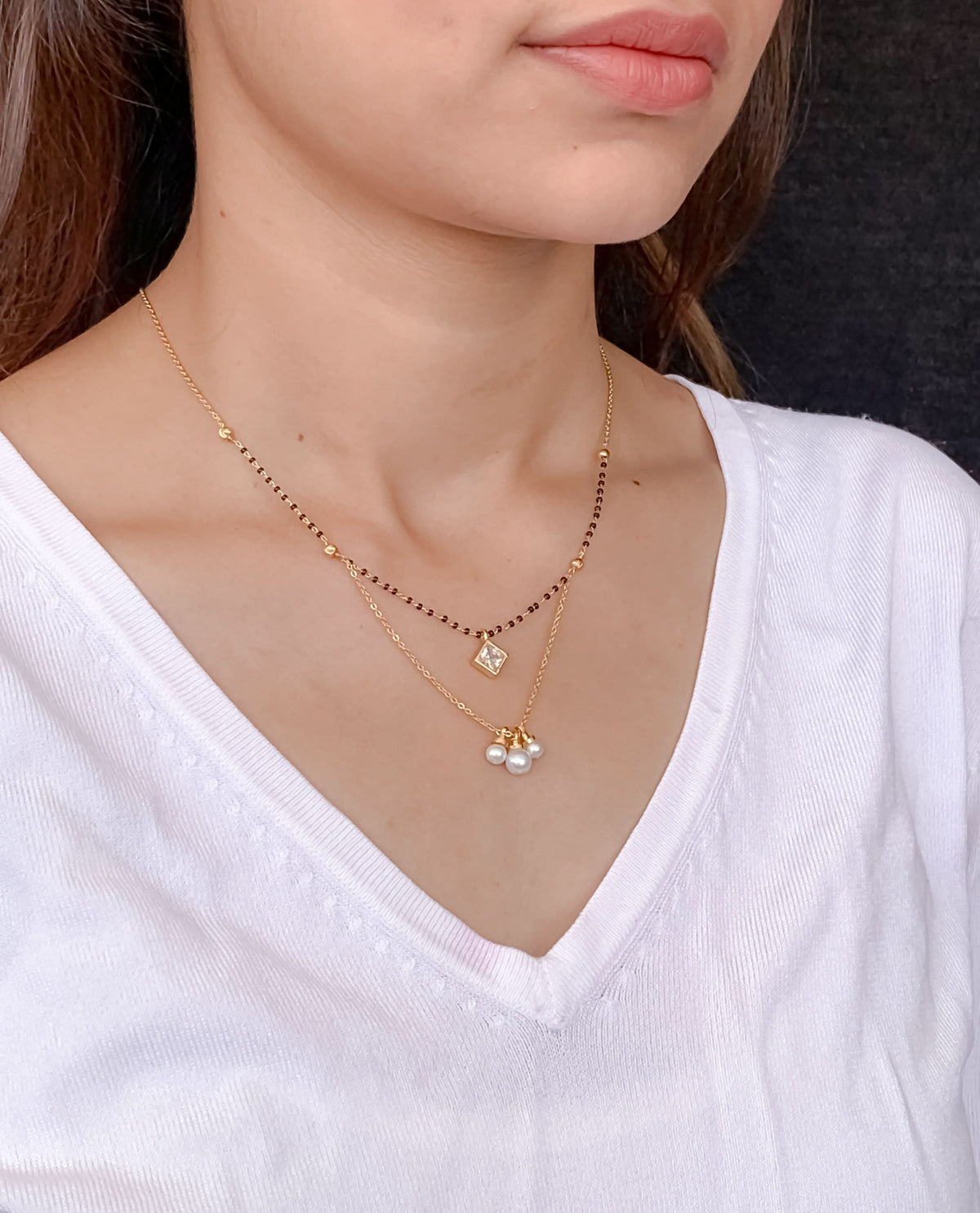 Buy 1 Get 1 Free -Dual Layer Pearl Charm Mangalsutra - Mangalsutra - Belleza Jewels
