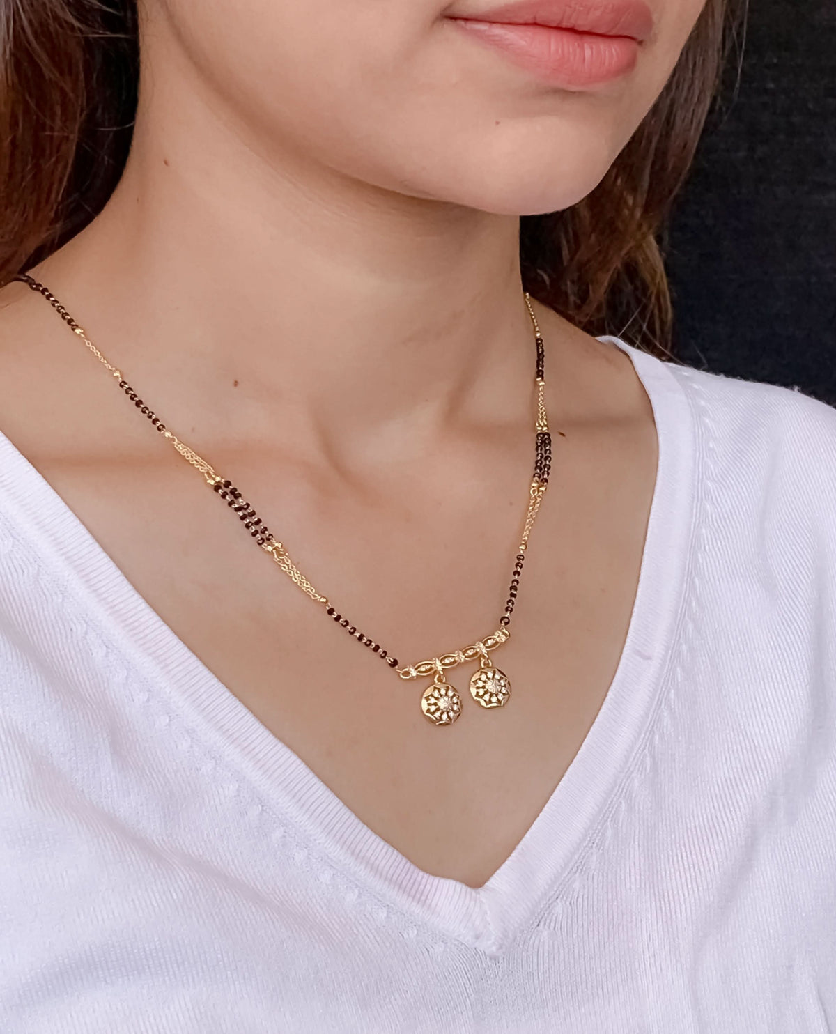 Buy 1 Get 1 Free - Dual Crystal Disc Minimal Mangalsutra Necklace - Mangalsutra - Belleza Jewels