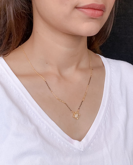 Buy 1 Get 1 Free - American Diamond Gold Plated Square Shape Mangalsutra