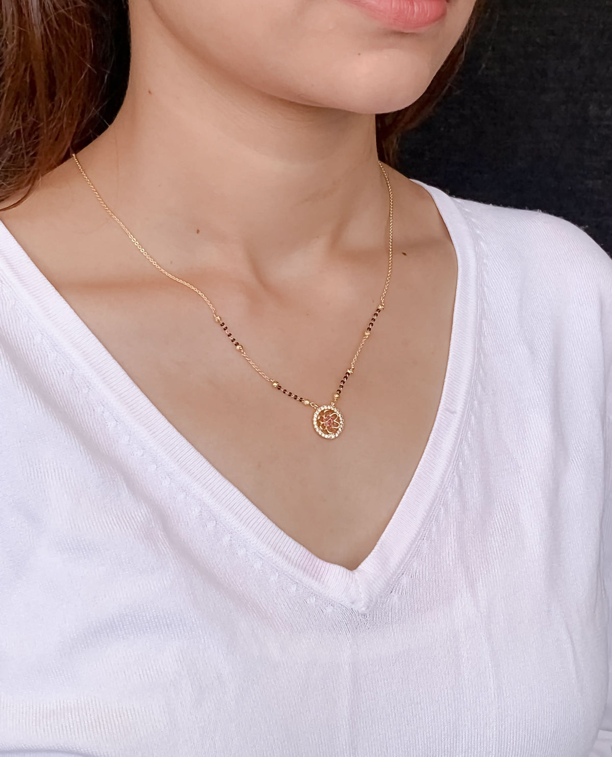 Buy 1 Get 1 Free - American Diamond Gold Round Shape Fancy Delicate Mangalsutra - Mangalsutra - Belleza Jewels