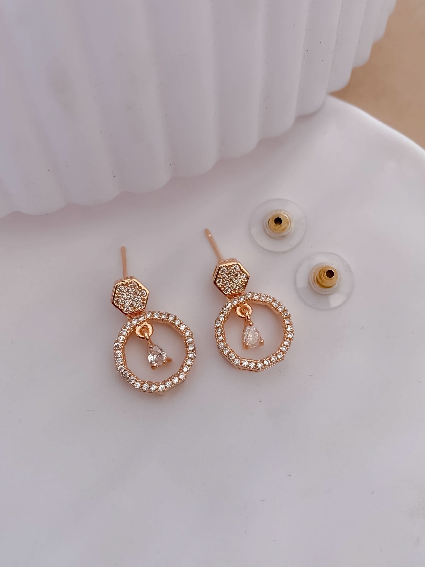 BUY 1 GET 1 FREE -American Diamond Rose Gold Fancy Bali Earrings