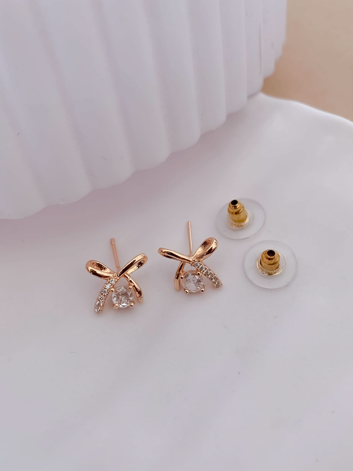 American Diamond Rose Gold Plated Fancy Bali Earrings