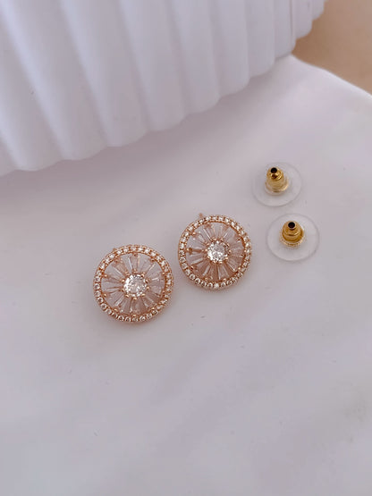 BUY 1 GET 1 FREE -American Diamond Rose Gold Round Shape Fancy Delicate Earrings