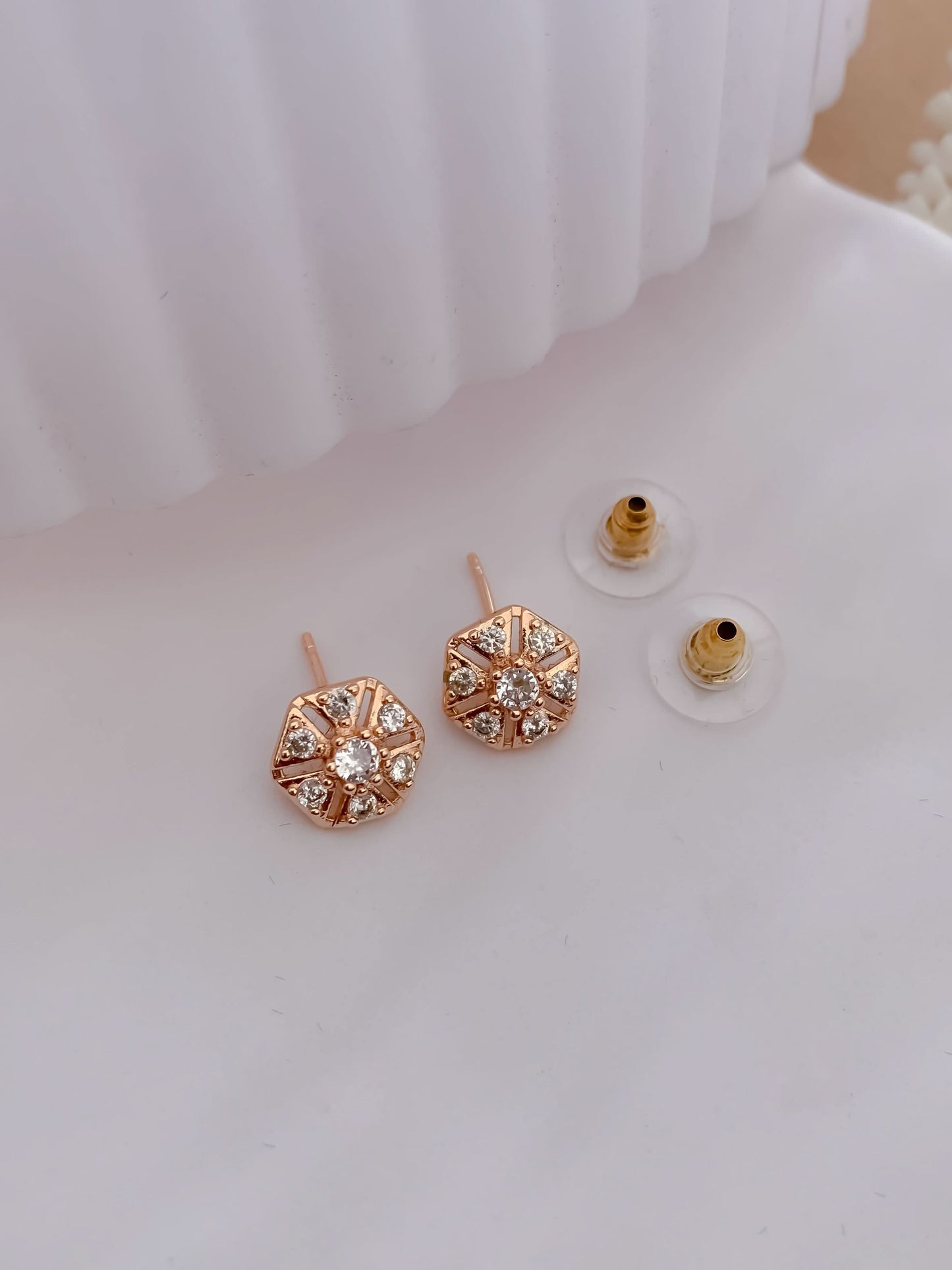BUY 1 GET 1 FREE -American Diamond Rose Gold Fancy Delicate Bali Earrings