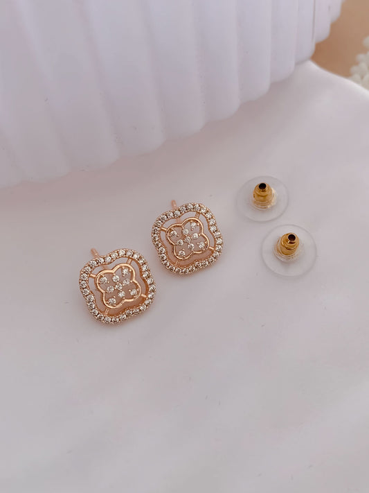 BUY 1 GET 1 FREE -Fancy Rose Gold Plated Square Shape Bali Earrings