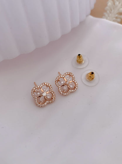 BUY 1 GET 1 FREE -American Diamond Rose Gold Plated Fancy Delicate Earrings
