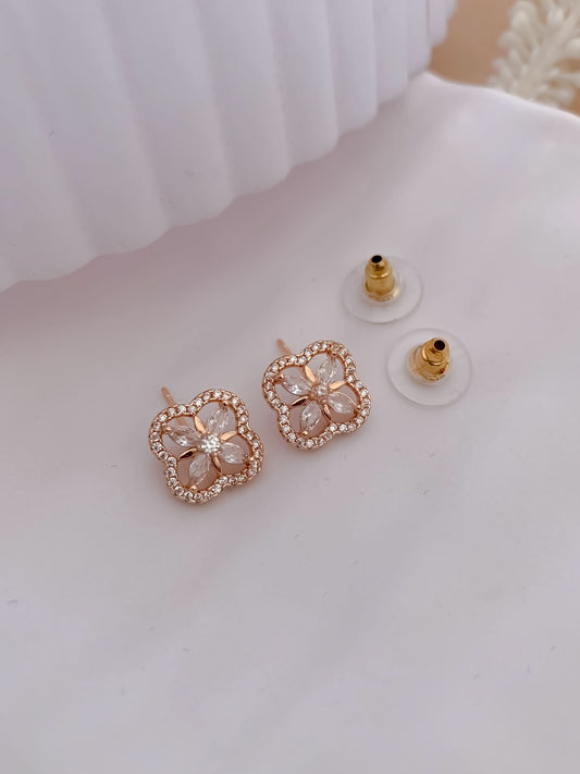 BUY 1 GET 1 FREE -American Diamond Rose Gold Plated Fancy Delicate Earrings
