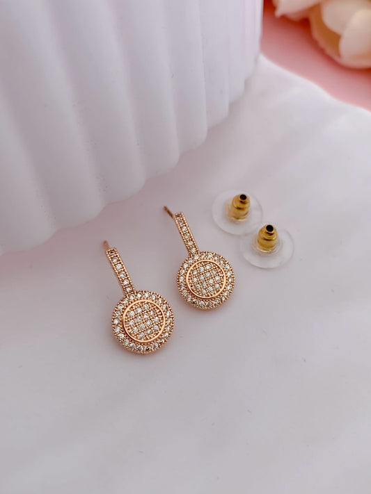 BUY 1 GET 1 FREE -American Diamond Rose Gold Plated Hanging Fancy Delicate Earrings