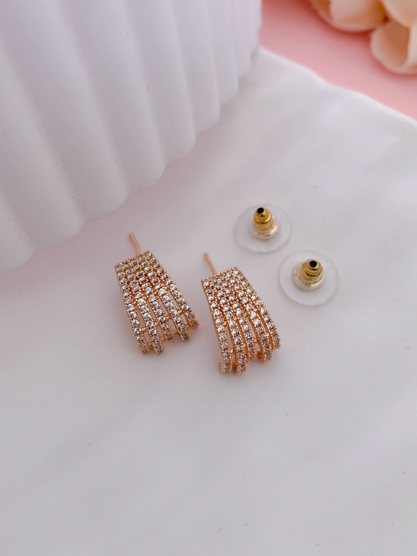 BUY 1 GET 1 FREE -American Diamond Rose Gold Fancy Delicate Bali Earrings