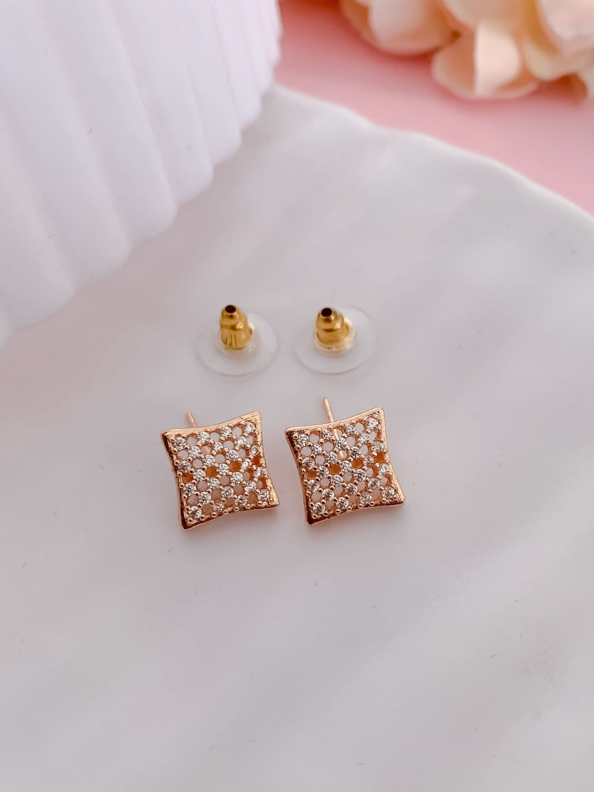 Buy 1 Get 1 Free -American Diamond Rose Gold Plated Fancy Delicate Earrings - Earrings - Belleza Jewels