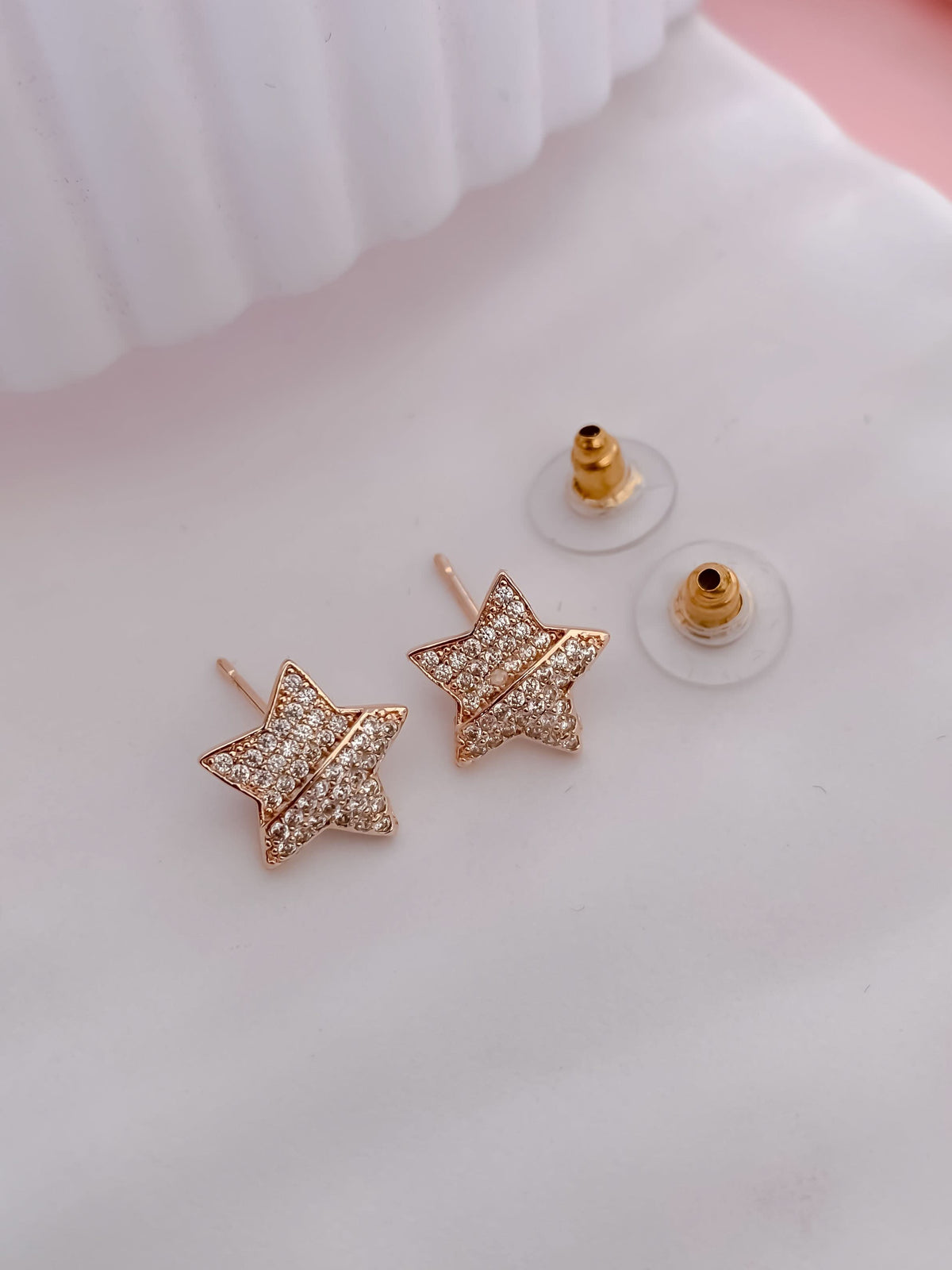 American Diamond Rose Gold Plated Star Shape Earrings