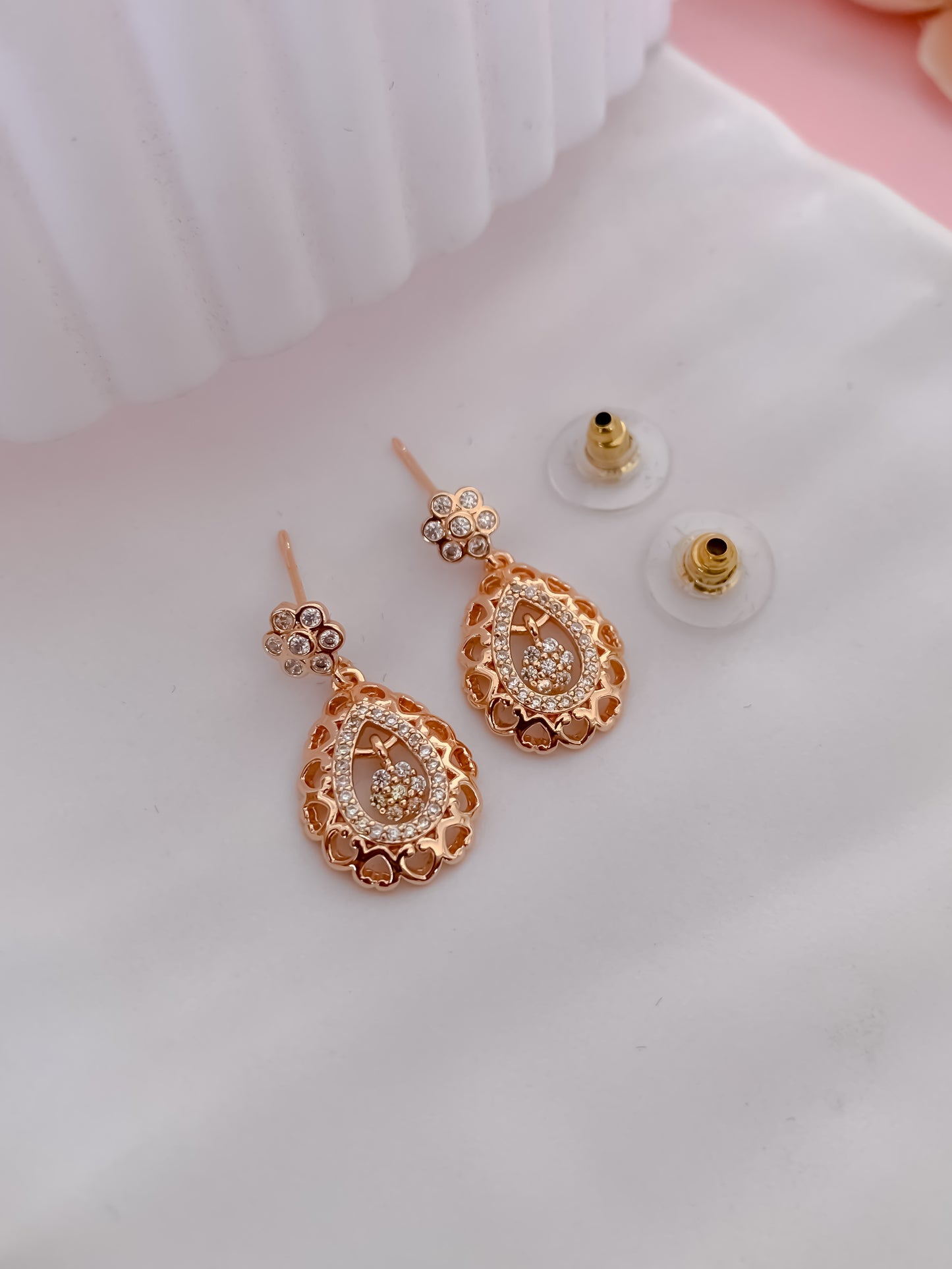 BUY 1 GET 1 FREE -American Diamond Rose Gold Delicate Fancy Earrings