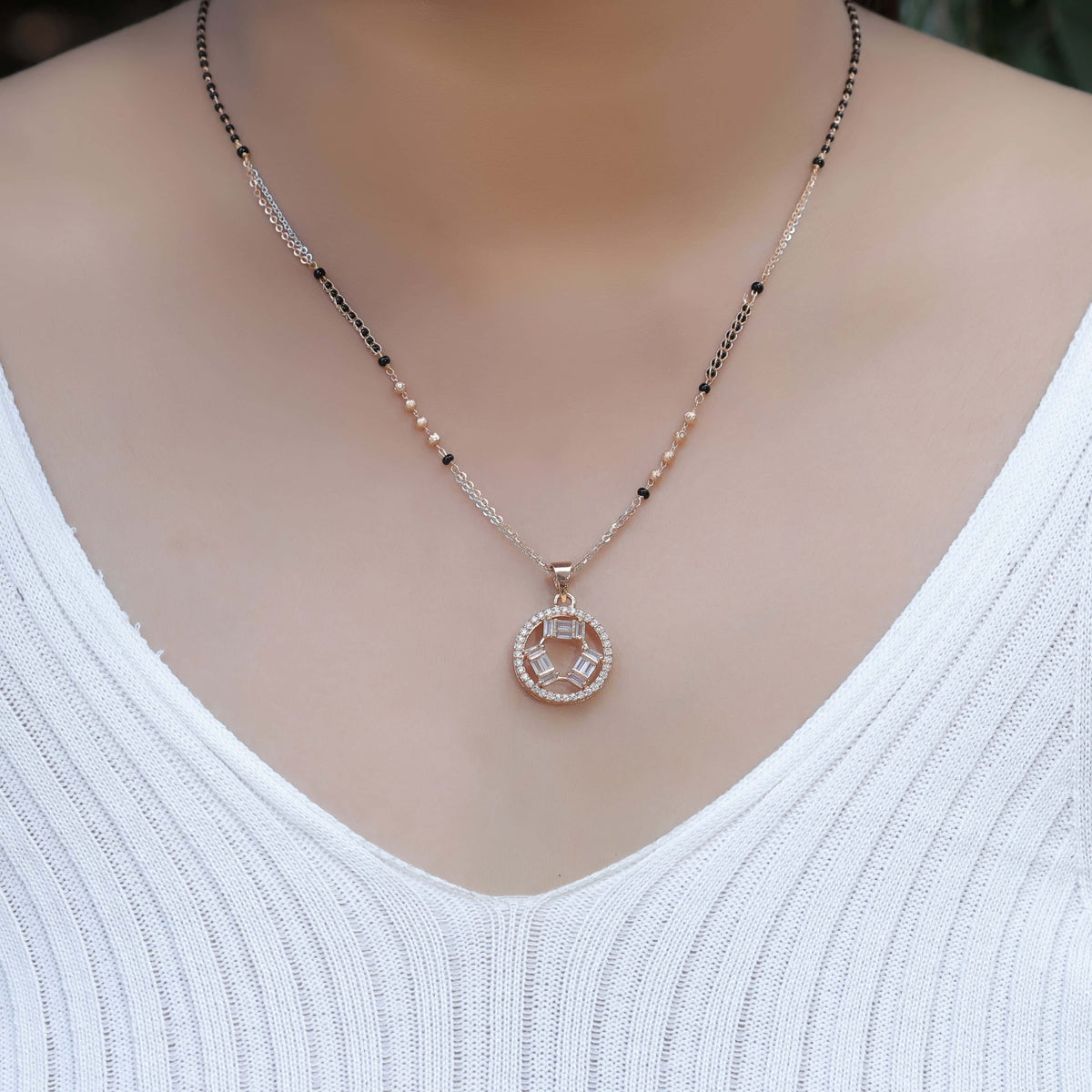 BUY 1 GET 1 FREE - American Diamond Rose Gold Plated Delicate Fancy Mangalsutra - Mangalsutra - Belleza Jewels