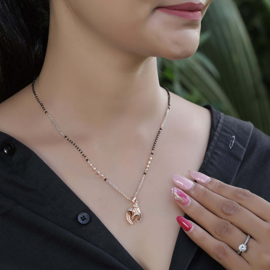 BUY 1 GET 1 FREE - American Diamond Rose Gold Plated Delicate Fancy Mangalsutra - Mangalsutra - Belleza Jewels