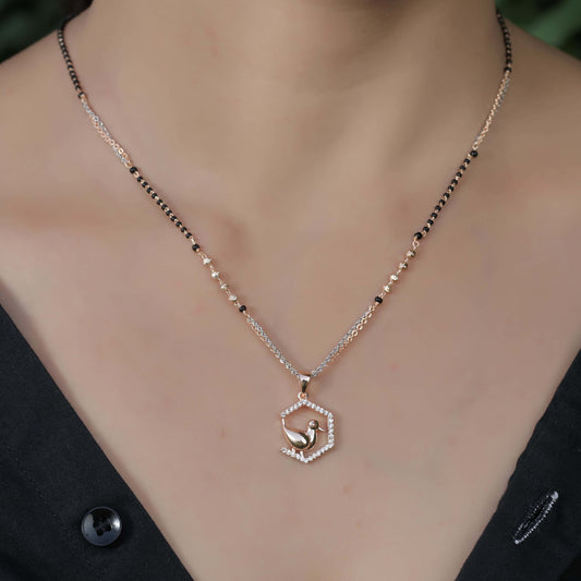 BUY 1 GET 1 FREE - American Diamond Rose Gold Plated Delicate Fancy Mangalsutra - Mangalsutra - Belleza Jewels