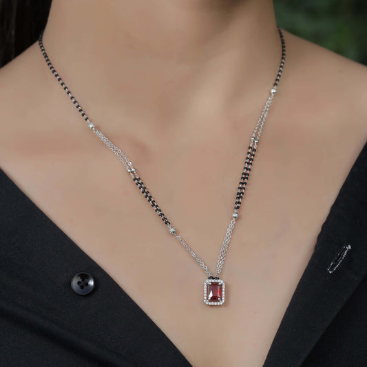 BUY 1 GET 1 FREE - American Diamond Silver Plated Delicate Fancy Mangalsutra - Mangalsutra - Belleza Jewels