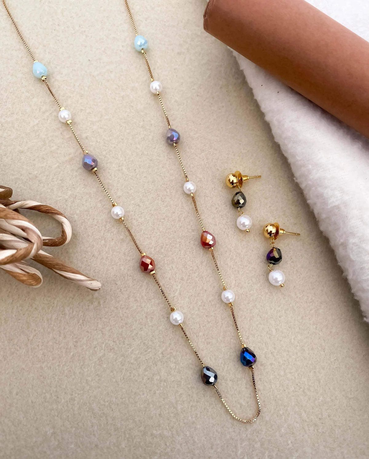 High Gold Fancy Crystal Chain with Earring - Belleza Jewels