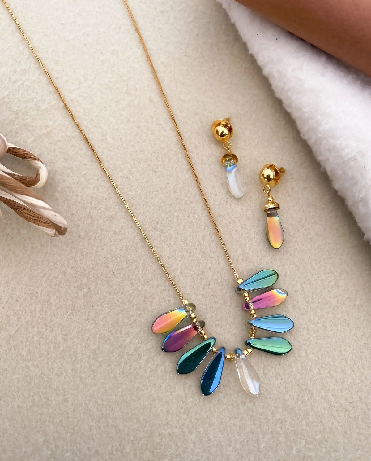Spectrum Raindrop Crystal Necklace Set - Multi-Color Shine Edition - Western Mala Set - Belleza Jewels
