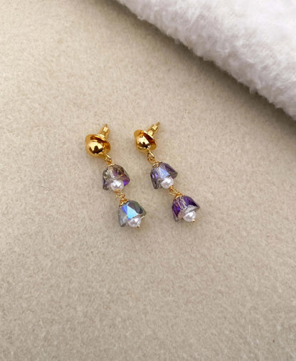 Steel High Gold Fancy Pearl n Crystal Chain With Earring - Belleza Jewels
