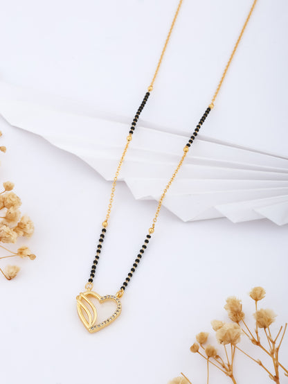 BUY 1 GET 1 FREE - American Diamond Gold Plated Heart Shape Fancy Mangalsutra - Mangalsutra - Belleza Jewels