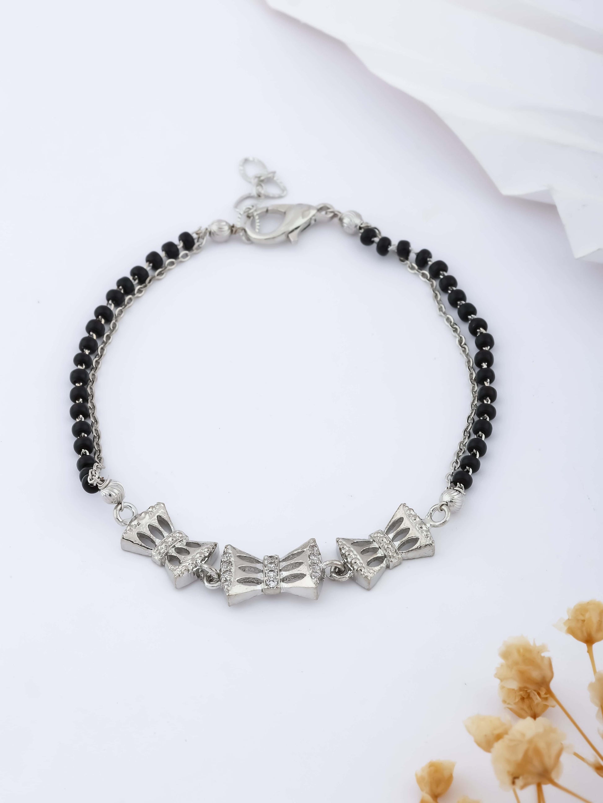 American Diamond High Silver Plated Fancy Hand Mangalsutra - Hand Mangalsutra - Belleza Jewels